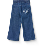 COPENHAGEN COLORS Dark Indigo Blue Washed Organic Denim Pants W. Pocket Embroidery & Wide Leg