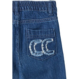 COPENHAGEN COLORS Dark Indigo Blue Washed Organic Denim Pants W. Pocket Embroidery & Wide Leg