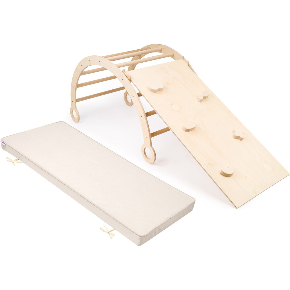 Woobiboo Natural Montessori Rocker With Beige Mattress And Slide-Climber XL