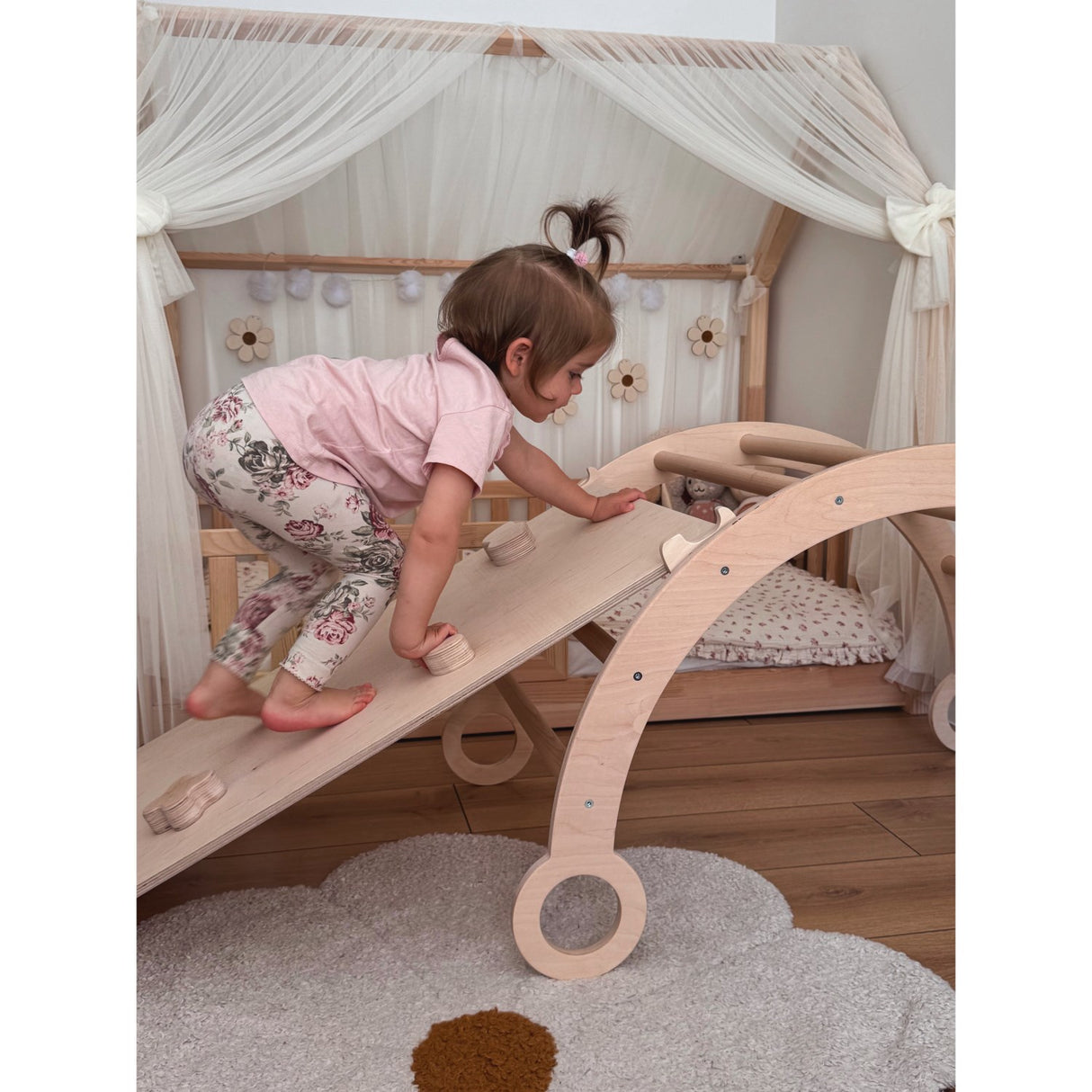 Woobiboo Natural Montessori Rocker With Beige Mattress And Slide-Climber L
