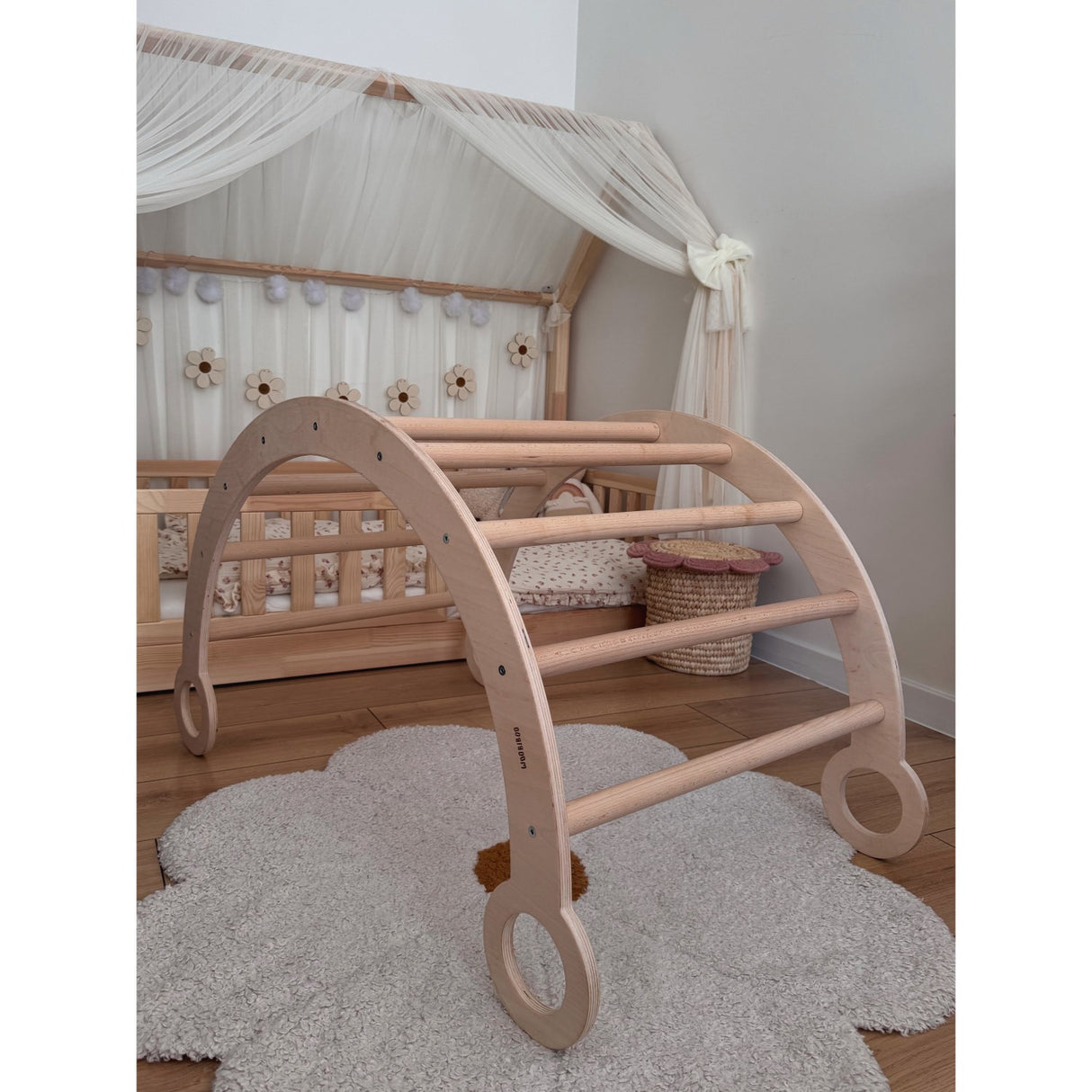 Woobiboo Natural Montessori Rocker With Beige Mattress And Slide-Climber L