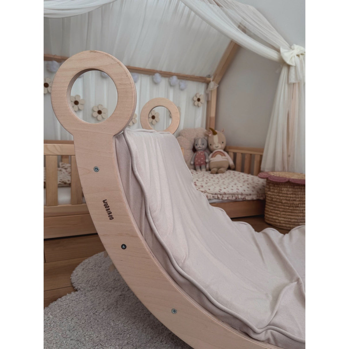 Woobiboo Natural Montessori Rocker With Beige Mattress And Slide-Climber L