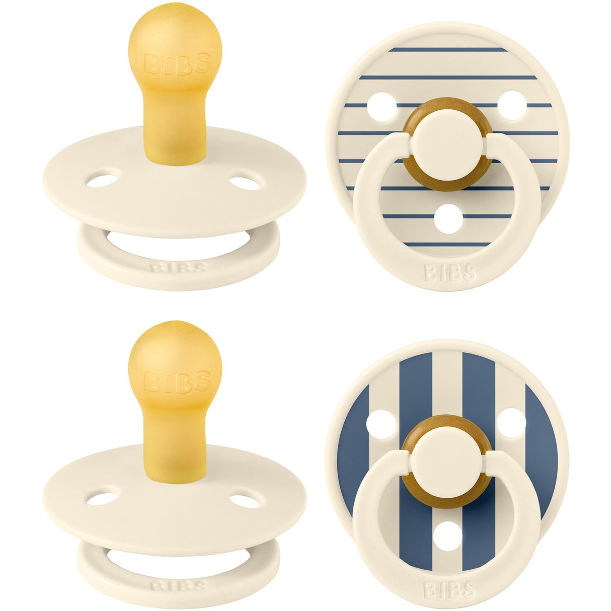 Bibs Pin Ivory Vanilla Mix/Pin Ivory Steel Blue Mix Pacifier Studio Colour 4-Pack Latex