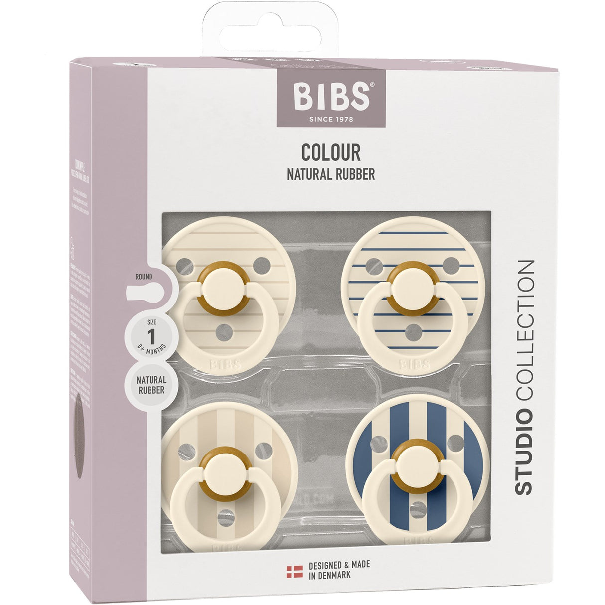 Bibs Pin Ivory Vanilla Mix/Pin Ivory Steel Blue Mix Pacifier Studio Colour 4-Pack Latex