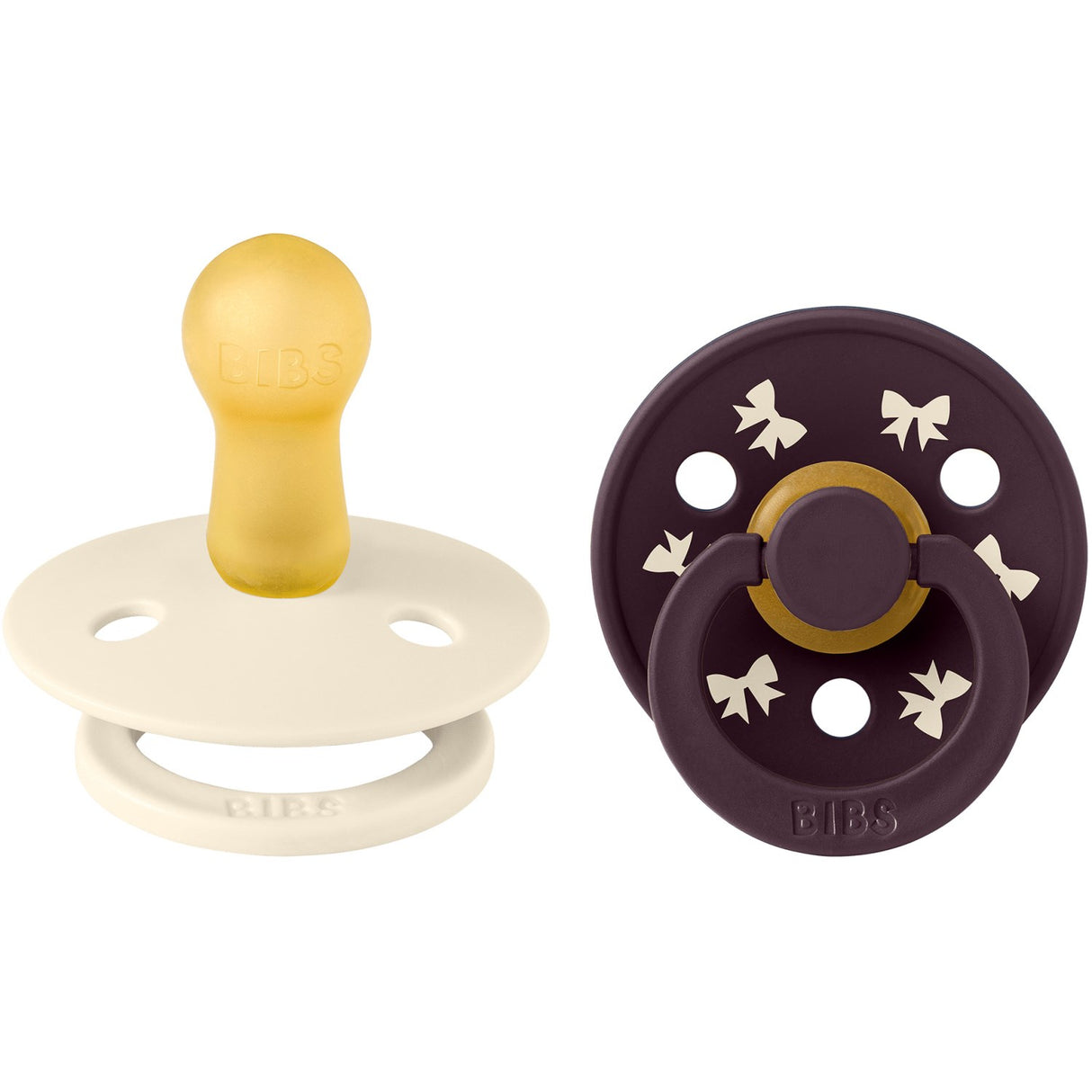 Bibs Ivory/Plum Pacifier Colour Holiday Bow 2-Pack Latex