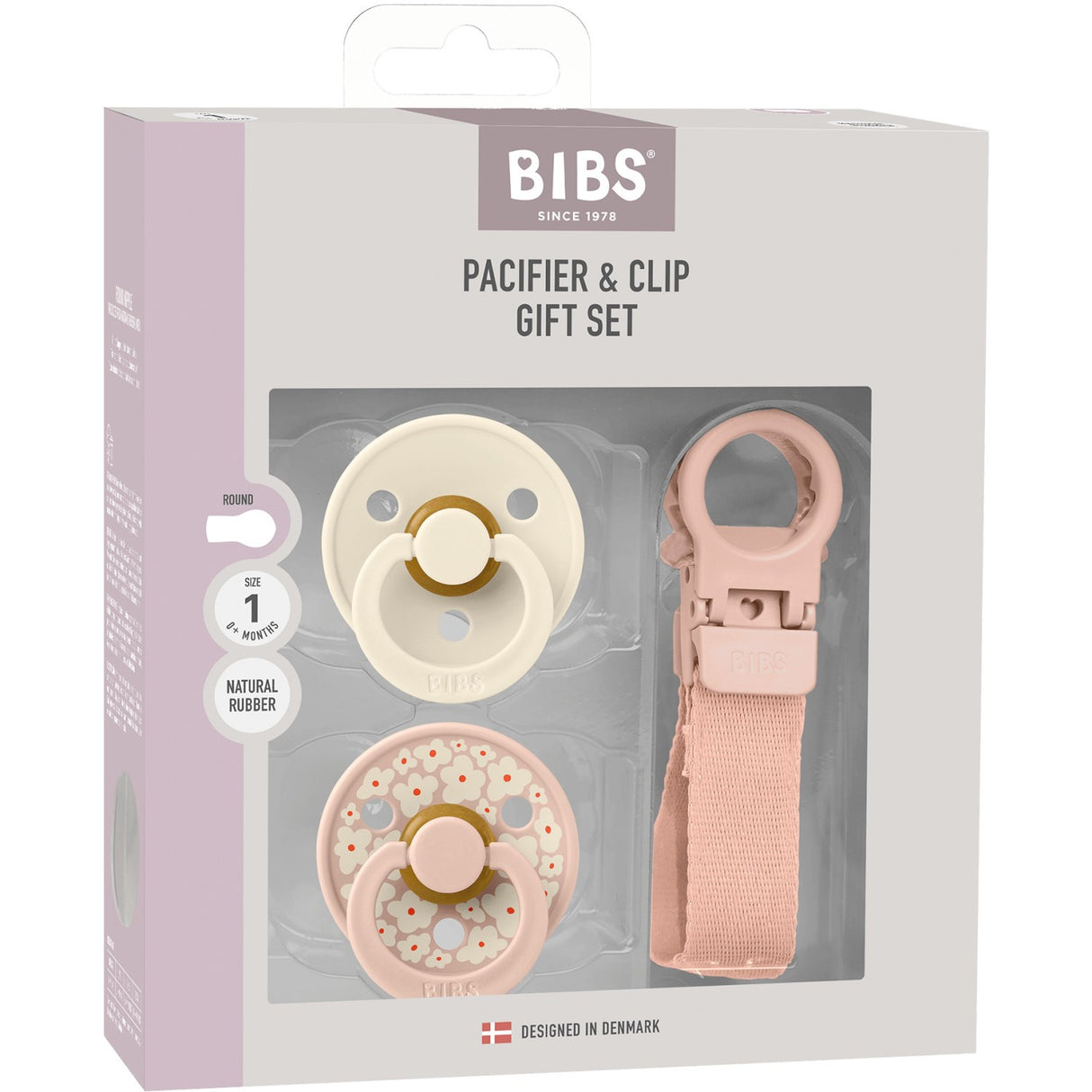 Bibs Blush Colour Pacifier & Loop Clip Gift Set Latex