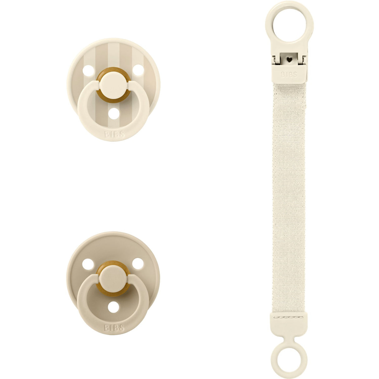Bibs Ivory Colour Pacifier & Loop Clip Gift Set Latex