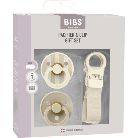 Bibs Ivory Colour Pacifier & Loop Clip Gift Set Latex