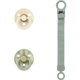 Bibs Sage Colour Pacifier & Loop Clip Gift Set Latex