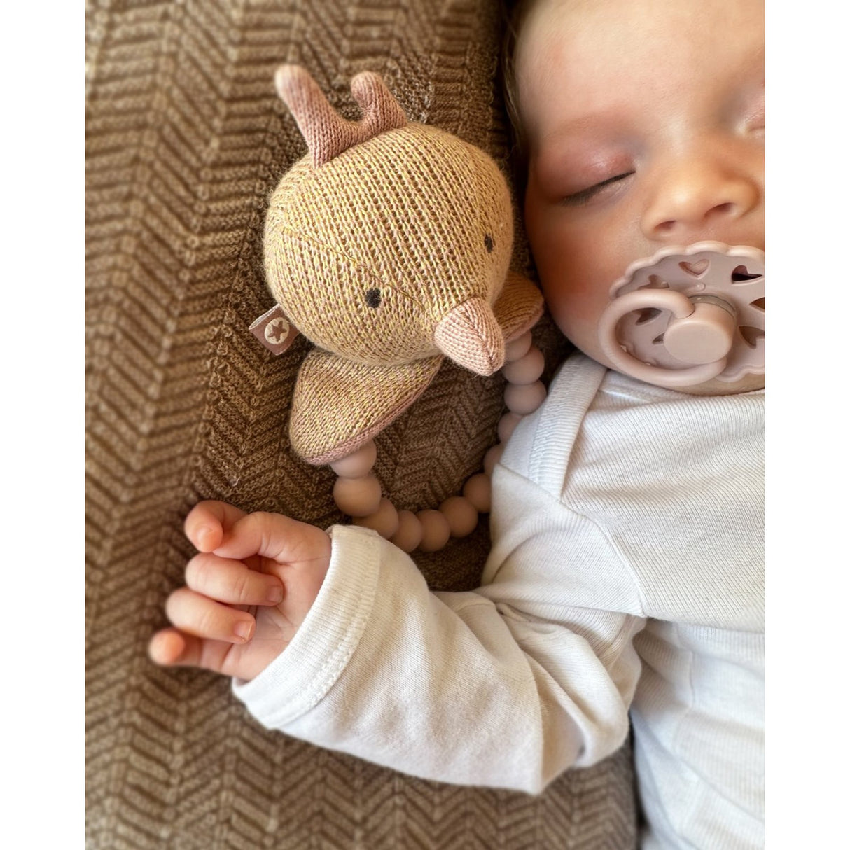 Smallstuff Rose Curry Knitted Rattle With Silicone Ring Bird