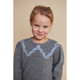 COPENHAGEN COLORS Dk Grey/Blue Comb. Cashmere Blouse W. Collar Deco