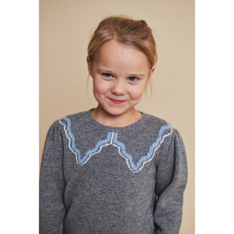 COPENHAGEN COLORS Dk Grey/Blue Comb. Cashmere Blouse W. Collar Deco