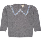 COPENHAGEN COLORS Dk Grey/Blue Comb. Cashmere Blouse W. Collar Deco