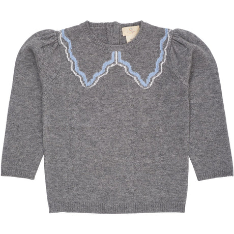 COPENHAGEN COLORS Dk Grey/Blue Comb. Cashmere Blouse W. Collar Deco