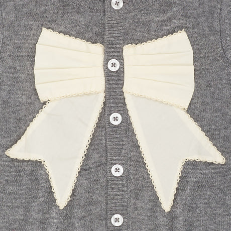 COPENHAGEN COLORS Dk Grey Mel./Cream Comb. Cashmere Cardigan W. Poplin Bow