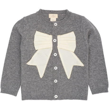 COPENHAGEN COLORS Dk Grey Mel./Cream Comb. Cashmere Cardigan W. Poplin Bow