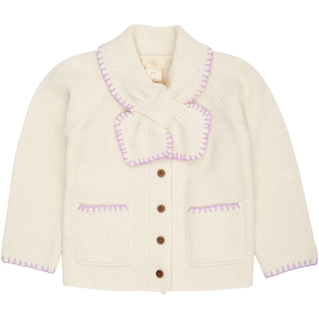 COPENHAGEN COLORS Cream/Lavender Comb Lambswool Cardigan W. Collar