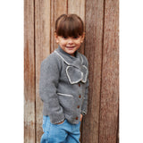 COPENHAGEN COLORS Dk Grey/Cream Comb. Lambswool Cardigan W. Collar