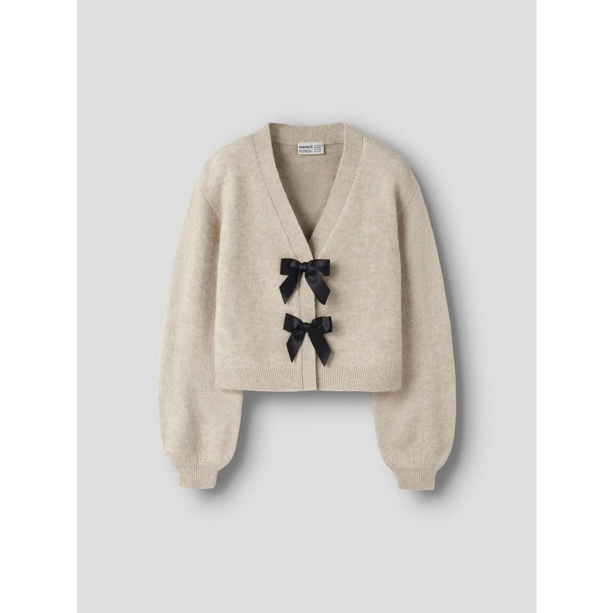 Name It Cement Black Bow Nkfrina Ls Knit Card