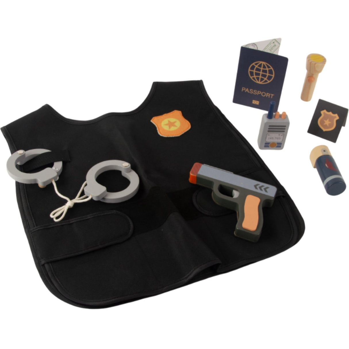 Dantoy Policeman Set Wood In Gift Box 8 Pieces