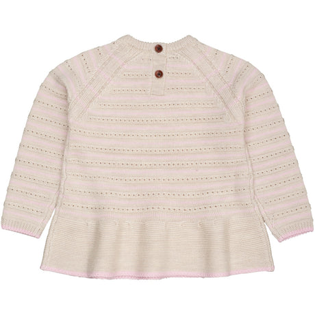 COPENHAGEN COLORS Pale Cream Mel./Bubblegum Comb Merino Hole Pattern Blouse W. Frill