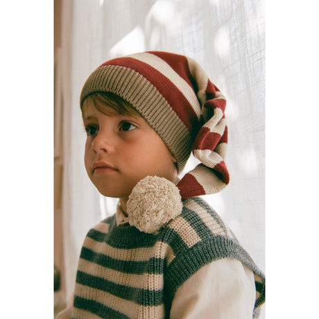Wheat Red Stripe Knitted Christmas Hat