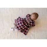 Wheat Red Blue Check Dress L/S Lace Bella