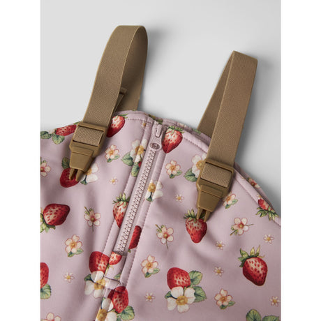 Name It Keepsake Lilac Strawberry Nmfalfa08 Softshell Bib Pants Aop Fo