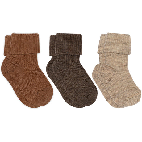 Mp Danmark Pecan Pie Wool Rib Baby Socks 3-Pack