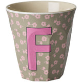 Rice Flowers Medium Melamine Cup With The Letter F
