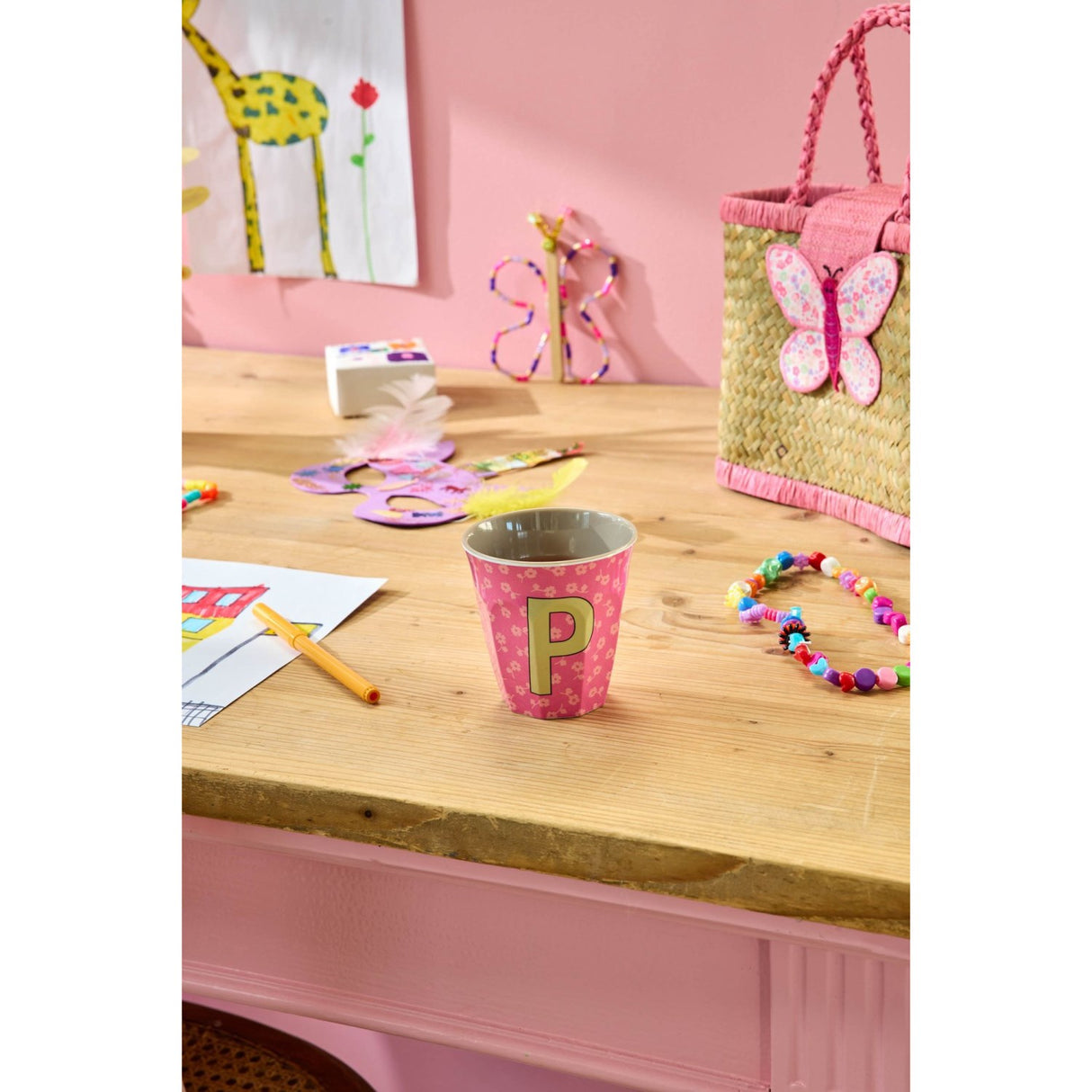 Rice Flowers Medium Melamine Cup With The Letter P