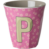 Rice Flowers Medium Melamine Cup With The Letter P