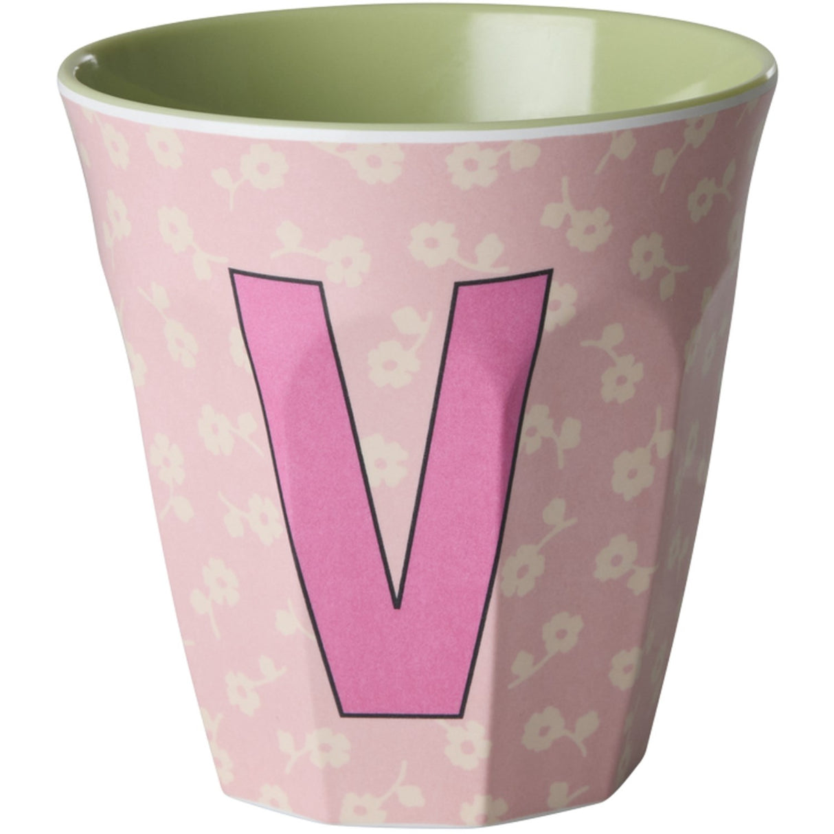 Rice Flowers Medium Melamine Cup With The Letter V