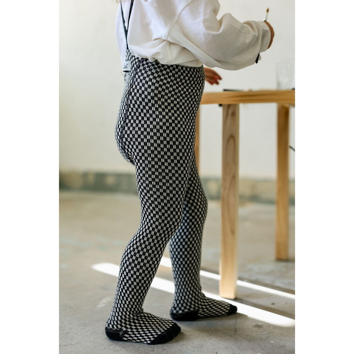 Silly Silas Black X White Checked Special Footed Tights