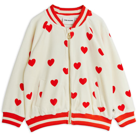 Mini Rodini White Hearts AOP Velour Baseball Cardigan
