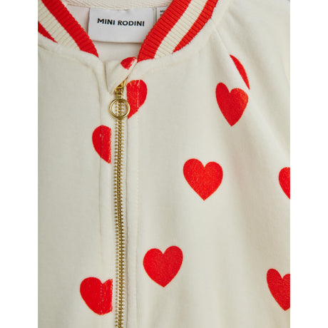 Mini Rodini White Hearts AOP Velour Baseball Cardigan