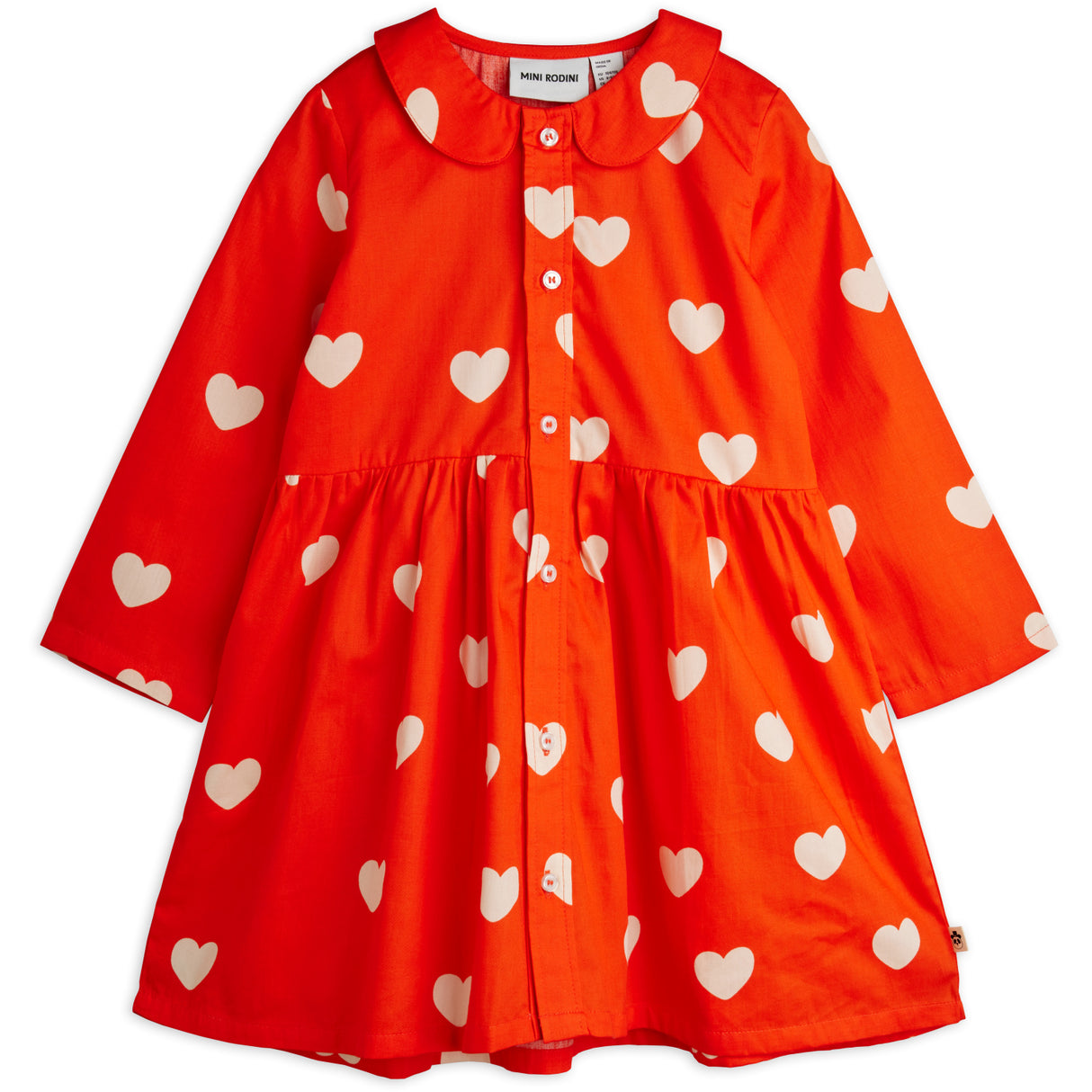 Mini Rodini Red Hearts AOP Woven Ls Dress