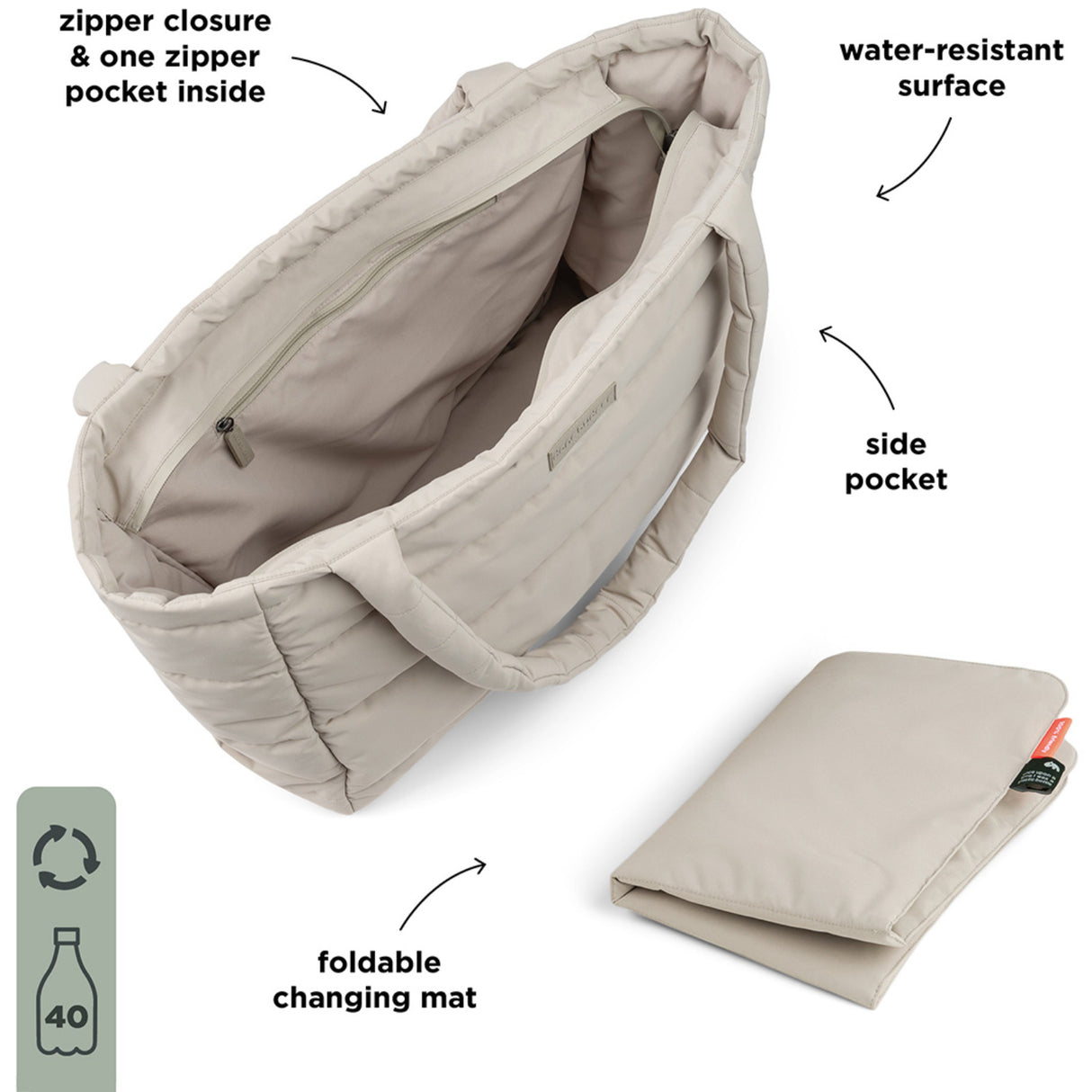 DonebyDeer Sand Quilted Changing Tote Bag