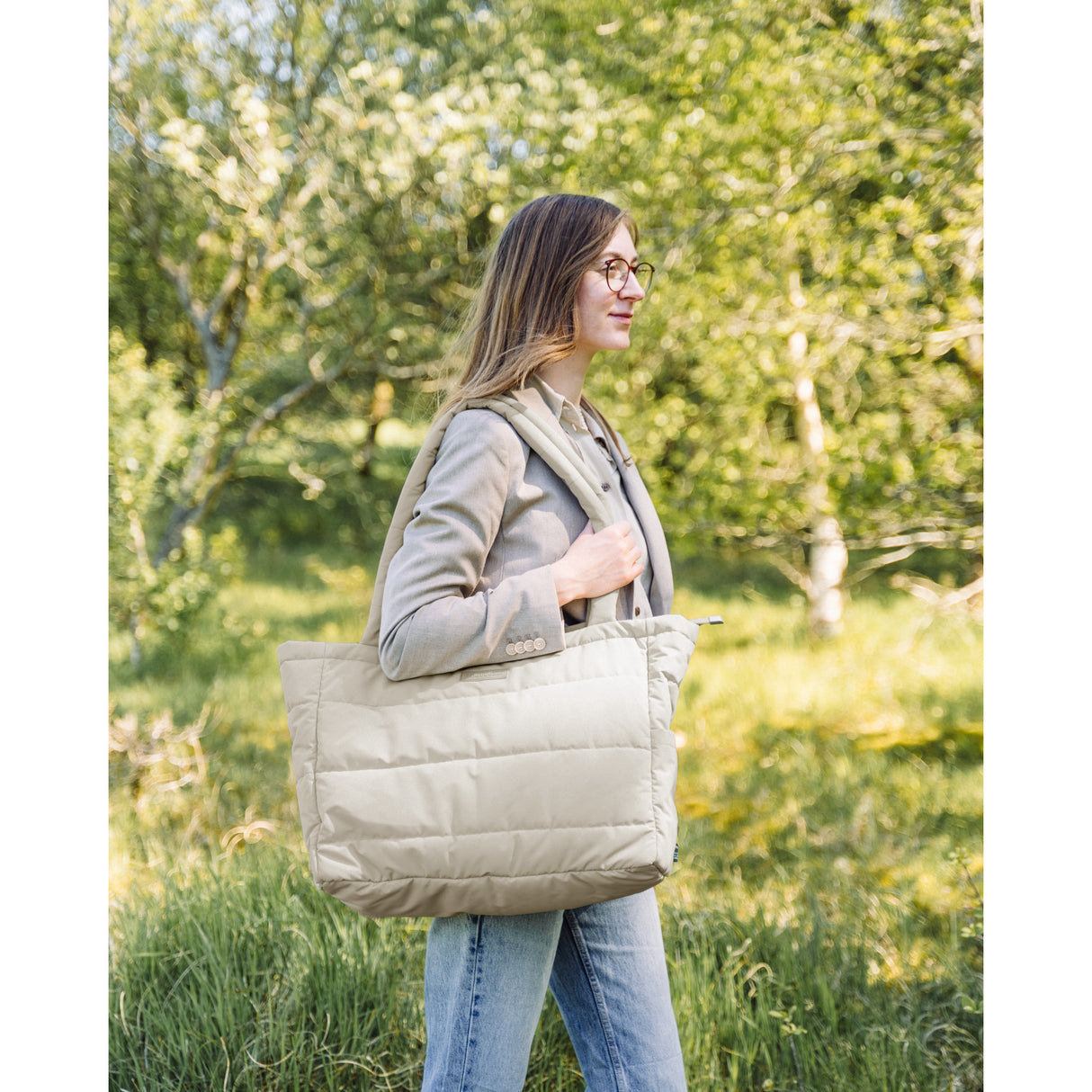 DonebyDeer Sand Quilted Changing Tote Bag