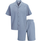 Jack & Jones Junior Blue Mirage Jjglobal Waffle Resort Shirt Ss Mp Jnr