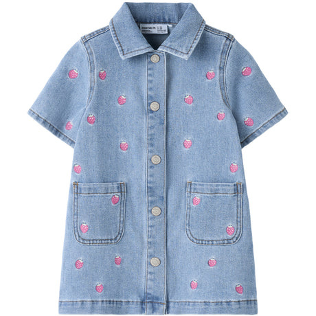 Name It Light Blue Denim Starwberry Nmflaila Ss Emb Dress 6202-Iz