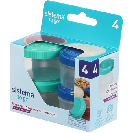 Sistema Ocean Blue & Minty Teal To Go Dressing Containers 35 Ml 4-Pack