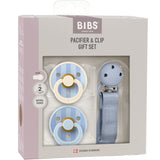 Bibs Dusty Blue Pacifier & Clip Gift Set Pin & Block Latex