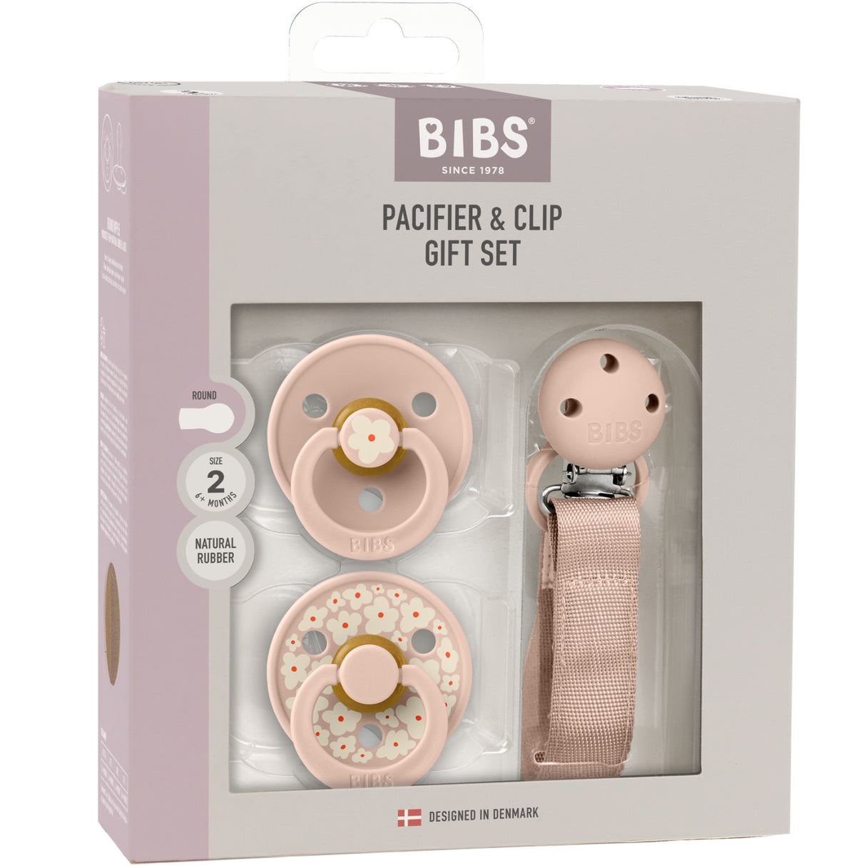 Bibs Blush Pacifier & Clip Gift Set Jasmine Field Latex
