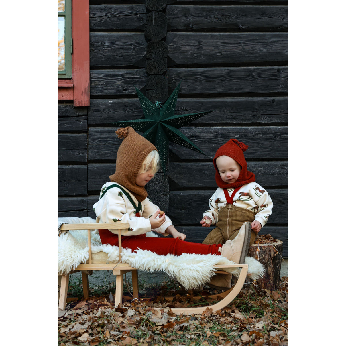 Silly Silas Maple Leaf With Dark Forest Green Footless Tights Christmas Edition