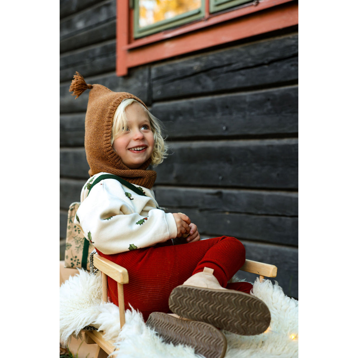 Silly Silas Maple Leaf With Dark Forest Green Footless Tights Christmas Edition