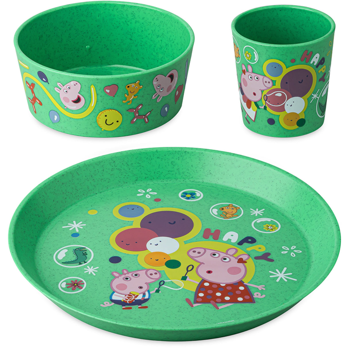 Koziol Organic Spring Green Small Plate + Bowl + Cup Connect Peppa Pig Pop