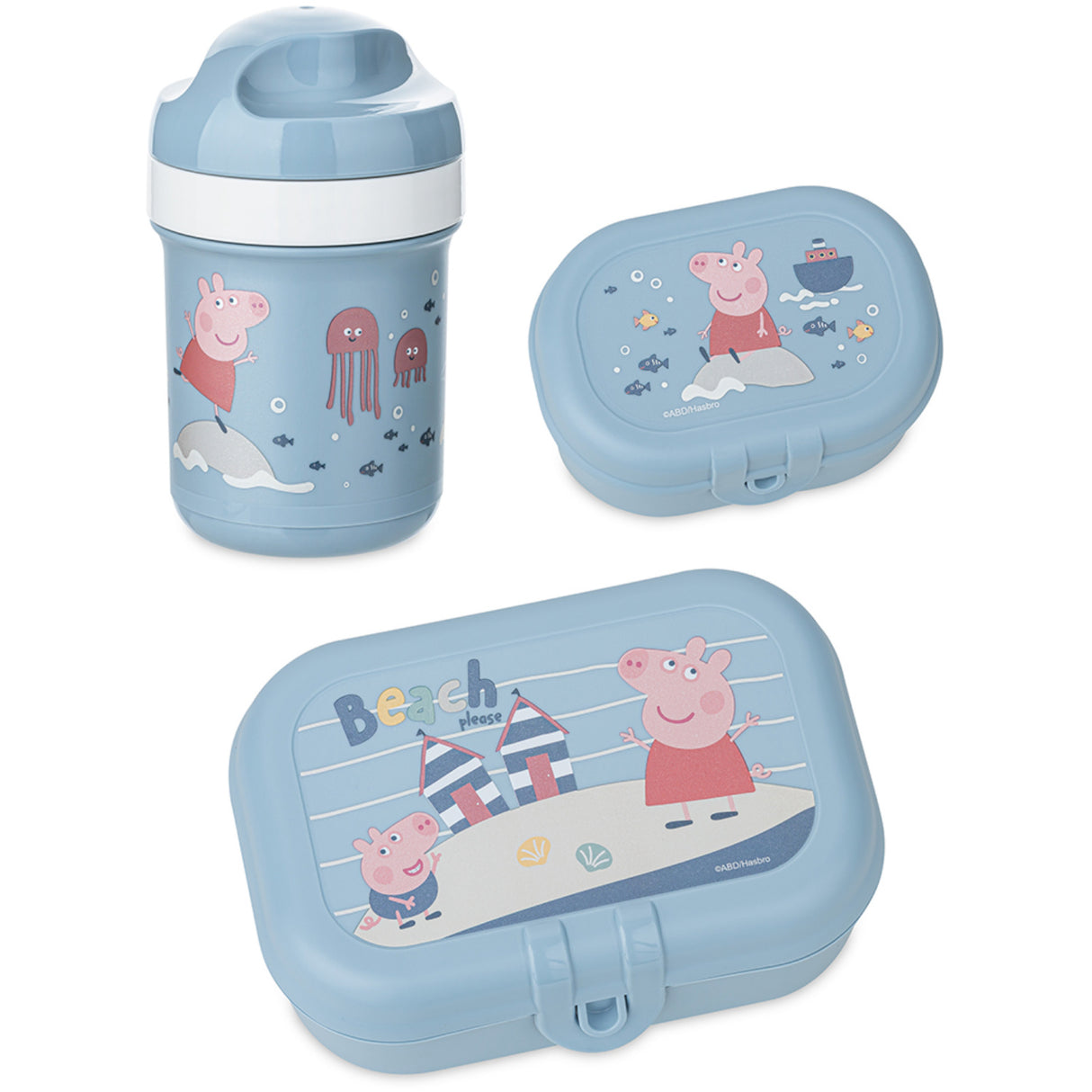 Koziol Powder Blue Lunch Box Set + Water Bottle 200Ml Peppa Pig Waves To Go