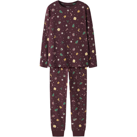 Name It Burgundy Xmas AOP Nknvismas Ls Nightset
