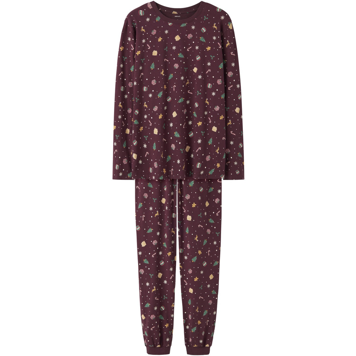 Name It Burgundy Xmas AOP Nanvismas Ls Nightset Adult